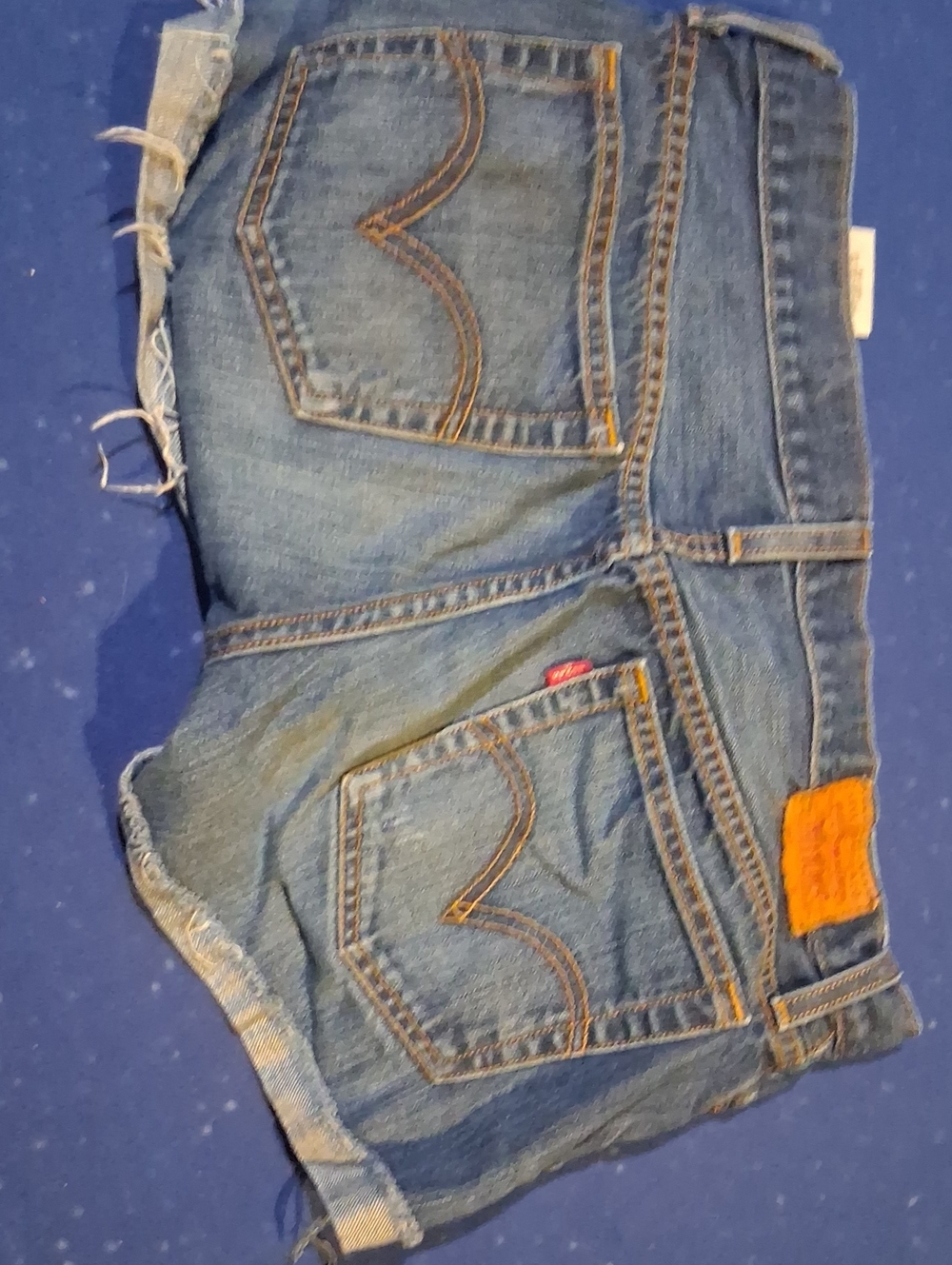 Levi's Blue Distressed Boyfriend Denim Shorts with Frayed Hem